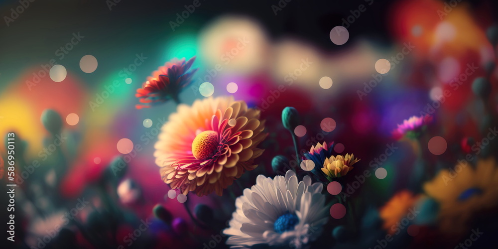 Colorful Bokeh Flower Background: A Burst of Vibrant Blooms Generative AI Colorful Bokeh Flower Background: A Burst of Vibrant Blooms Generative AI