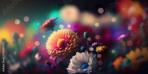 Colorful Bokeh Flower Background: A Burst of Vibrant Blooms Generative AI