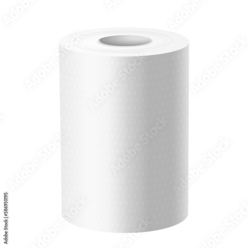 3d mockup or closeup of vertical paper towel roll. Template image for kitchen or bathroom. Clean sheet or packaging accessory. Round tube for hygiene. Wipe cylinder isolated. Domestic and hygienic.