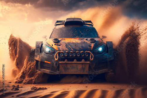 Off-road car on rally race. Generative AI © AIproduction