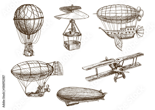 Tableau sur toile Air transport vintage hand drawn sketch PNG illustration with transparent backgr