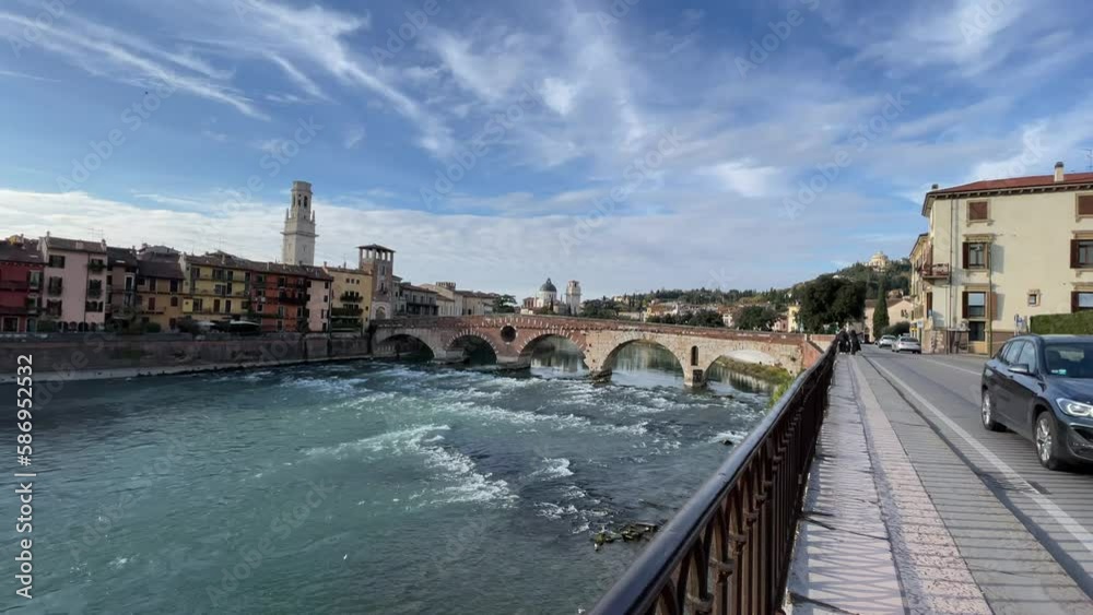 The Ponte Pietra bridge over the river Adige in antic Verona - city of love The Ponte Pietra bridge over the river Adige in antic Verona - city of love