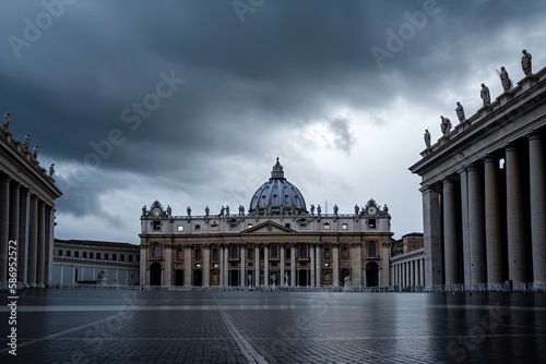 Dark Clouds over the Saint Peter Square in Rome. Generative AI photo