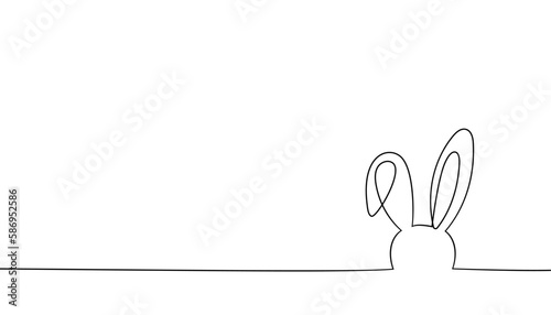Continuous one-line drawing of Easter Bunny. Cute rabbit silhouette with ears in a simple minimalistic style for spring design greeting card and web banner. Vector illustration. easter one-line art. © TestersDesigns