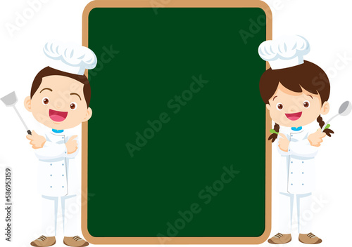 kids menu young chef children with blank menu board