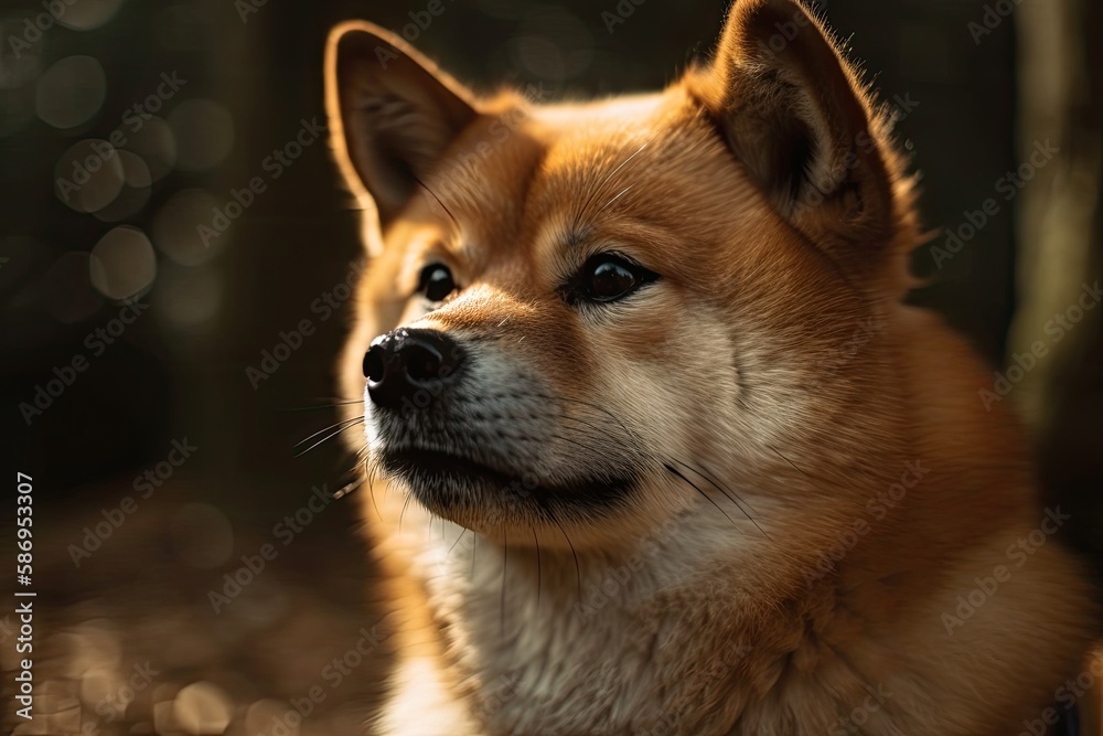 A gorgeous Shiba Inu dog photograph in the park. Generative AI