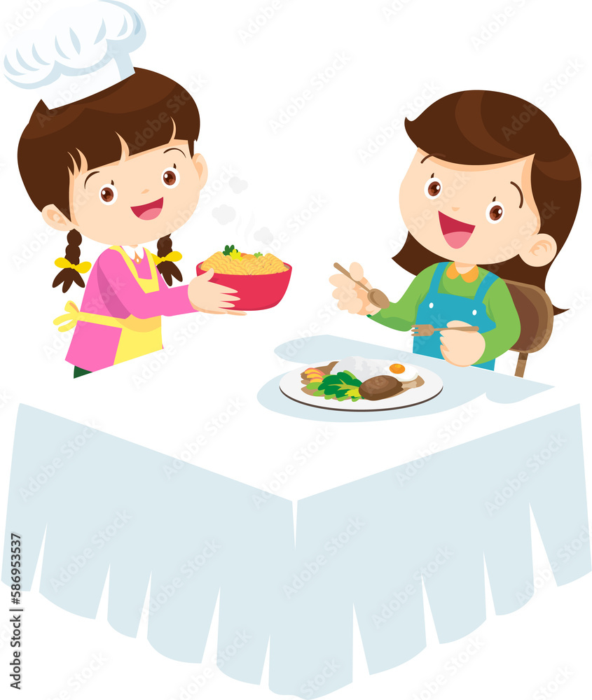 cute little chef kids serving food to table cute little chef kids serving food to table