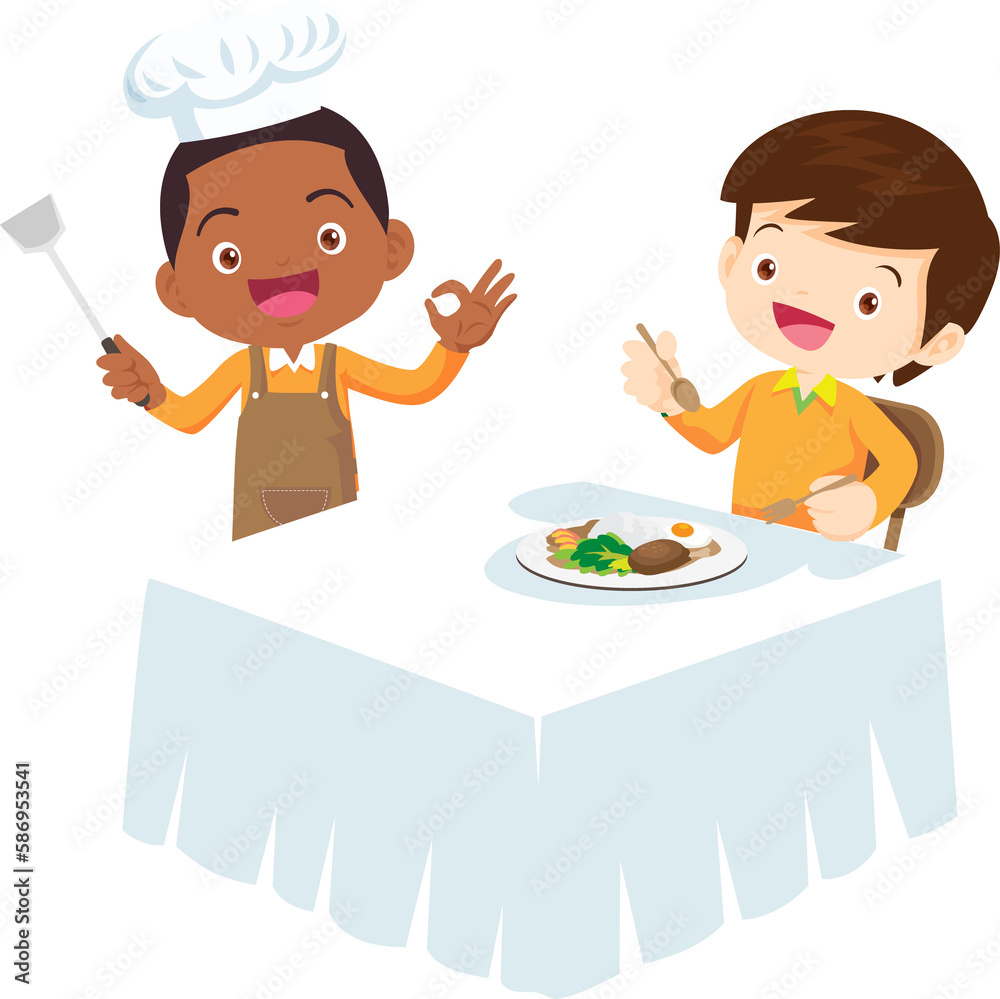 cute little chef kids serving food to table cute little chef kids serving food to table
