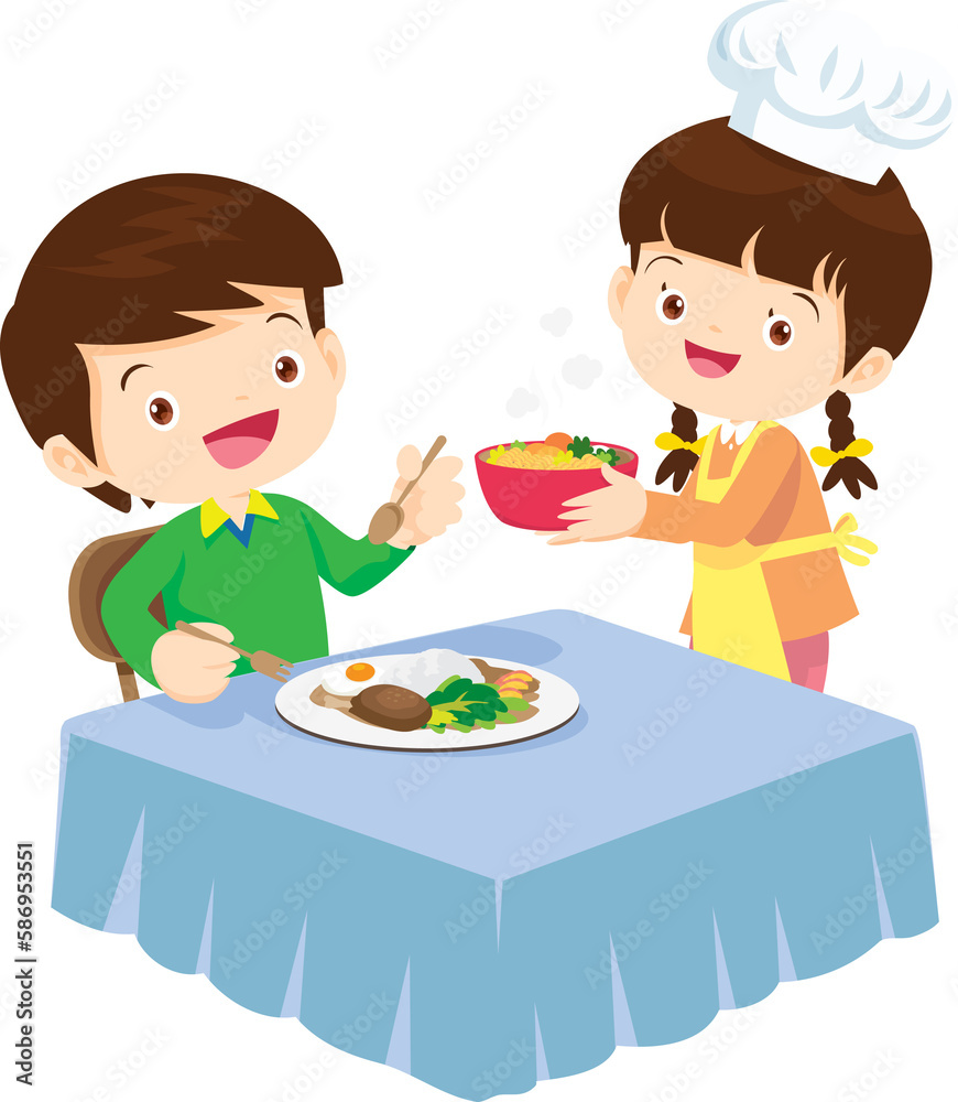 cute little chef kids serving food to table cute little chef kids serving food to table