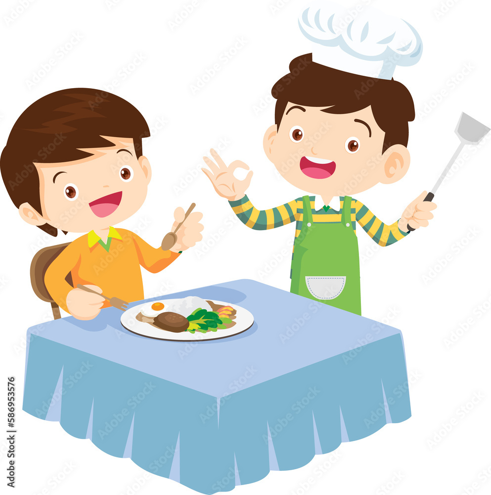 cute little chef kids serving food to table cute little chef kids serving food to table