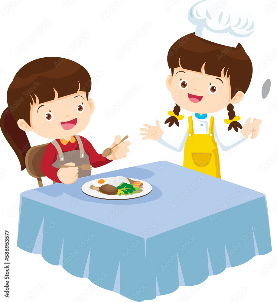 cute little chef kids serving food to table cute little chef kids serving food to table