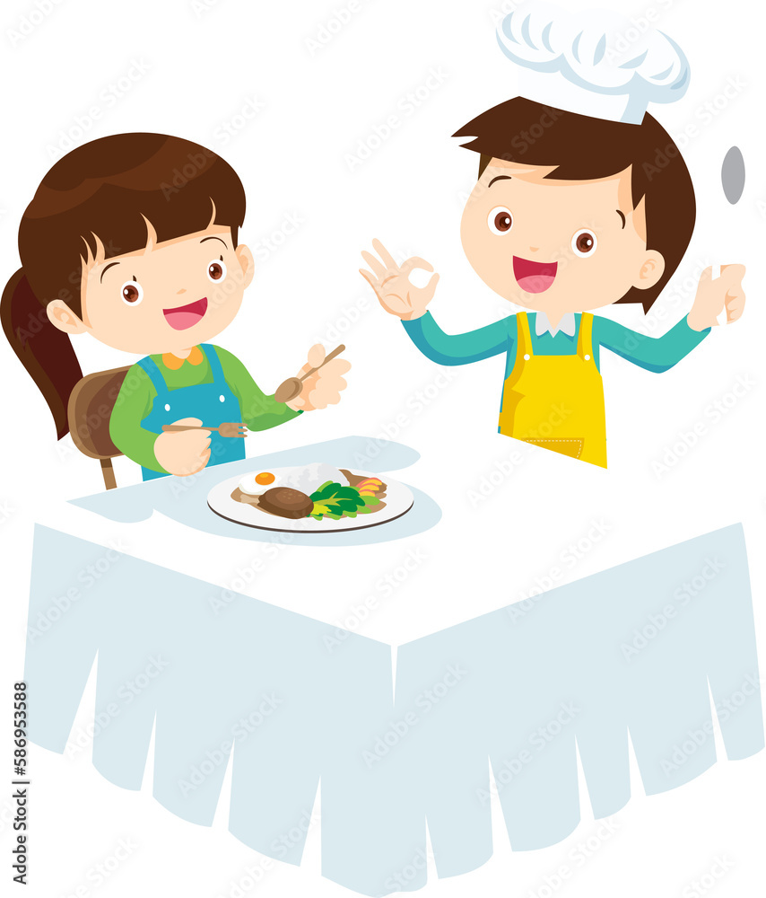 cute little chef kids serving food to table cute little chef kids serving food to table