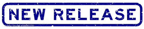 Grunge blue new release word rubber seal stamp on white background
