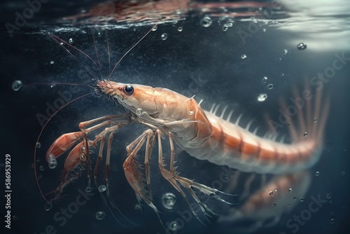 Live prawns moving on the bottom of the sea. AI generative.