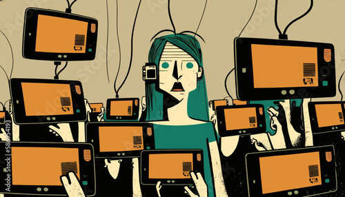 Media addiction concept illustration. Generative AI. 