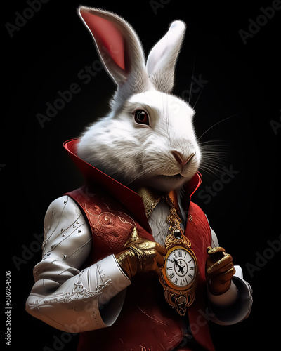 Fotografie Weißer Hase im feinem Anzug mit Uhr