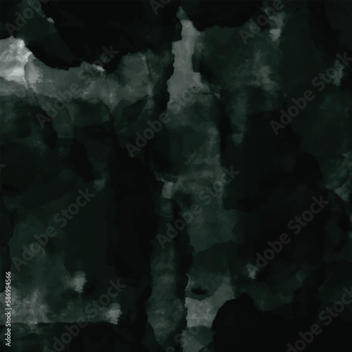 Dark subtle greenish black watercolor ink textured vector background isolated on square template with empty copy space