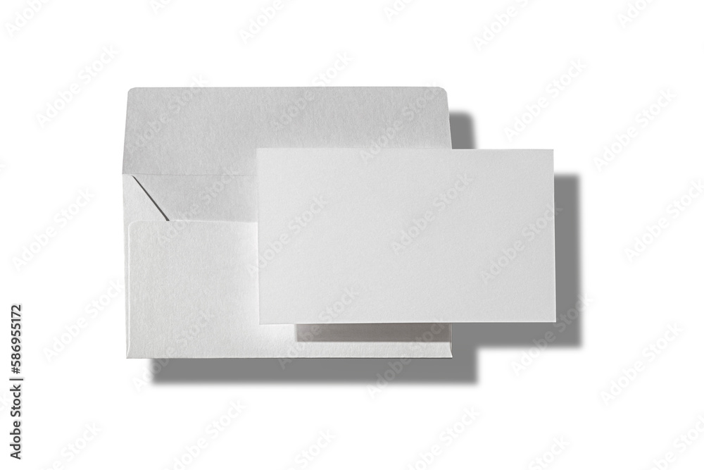 Open Blank Envelope with greeting or invitation card mockup isolated on white background. 3d rendering.