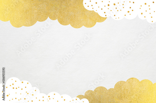 White washi paper with gold clouds and sky landscape pattern. Traditional Japanese paper texture background.