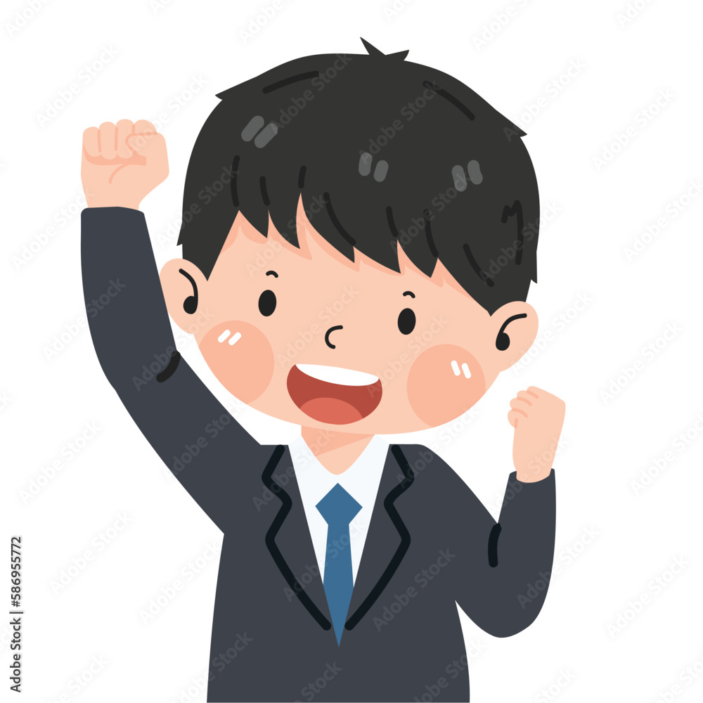 Businessman excited hold fist hand up gesture Businessman excited hold fist hand up gesture