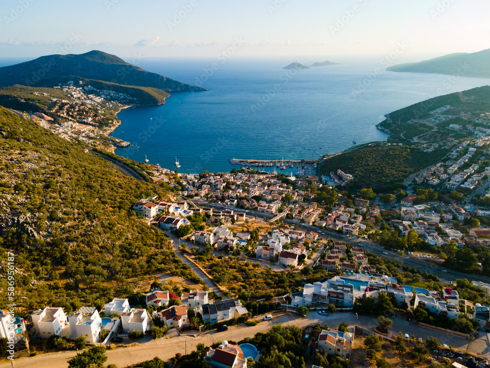 Aerial Drone View of Boutique Hotels and Holiday Homes in Kalkan Kaş Antalya, Turkey