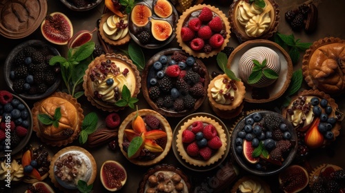 Cupcakes with fruits and berries, generative ai