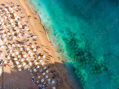 Drone Photo of Sunbathers at Kaputaş Beach, Kaş, Antalya