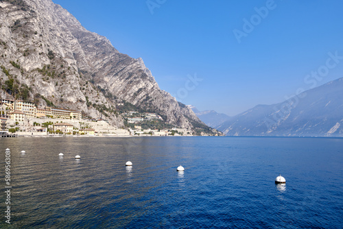 The view of town of Limone del Garda on Lake Garda. Province of Brescia, Lombardia, Italy.