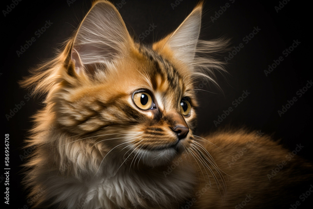 Beautiful Somali Cat with Luxurious Fur on Dark Background - Learn More about this Playful and Intelligent Breed
