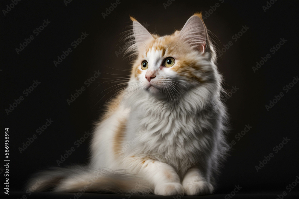 Elegant Turkish Van Breed Cat on a Mysterious Dark Background - Graceful, Playful, and Affectionate