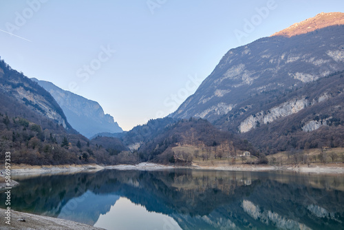 The view of Lake Tenno in spring,Trento,Italy, Europa. Turquoise lake in the mountains