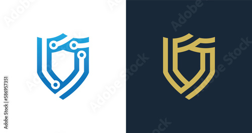 Shield Tech Security Logo Concept icon symbol sign Element Design. Technology, Protection, Cyber, Guardian Logotype. Vector illustration template