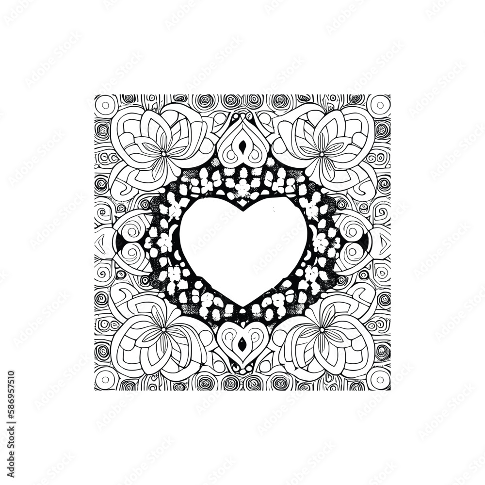 The heart-shaped frames ornate and floral elements are beautifully displayed in a Coloring Book. The heart-shaped frames ornate and floral elements are beautifully displayed in a Coloring Book.