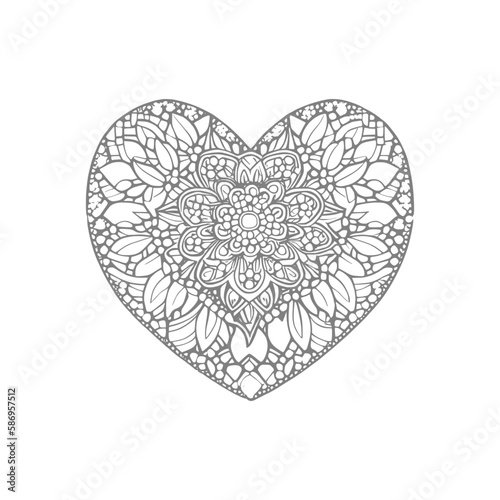 The heart-shaped frames ornate and floral elements are beautifully displayed in a Coloring Book.