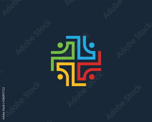 Abstract People Group Teamwork Logo Concept sign icon symbol Design Element. Human, Team, Medical, Health Care Logotype. Vector illustration template