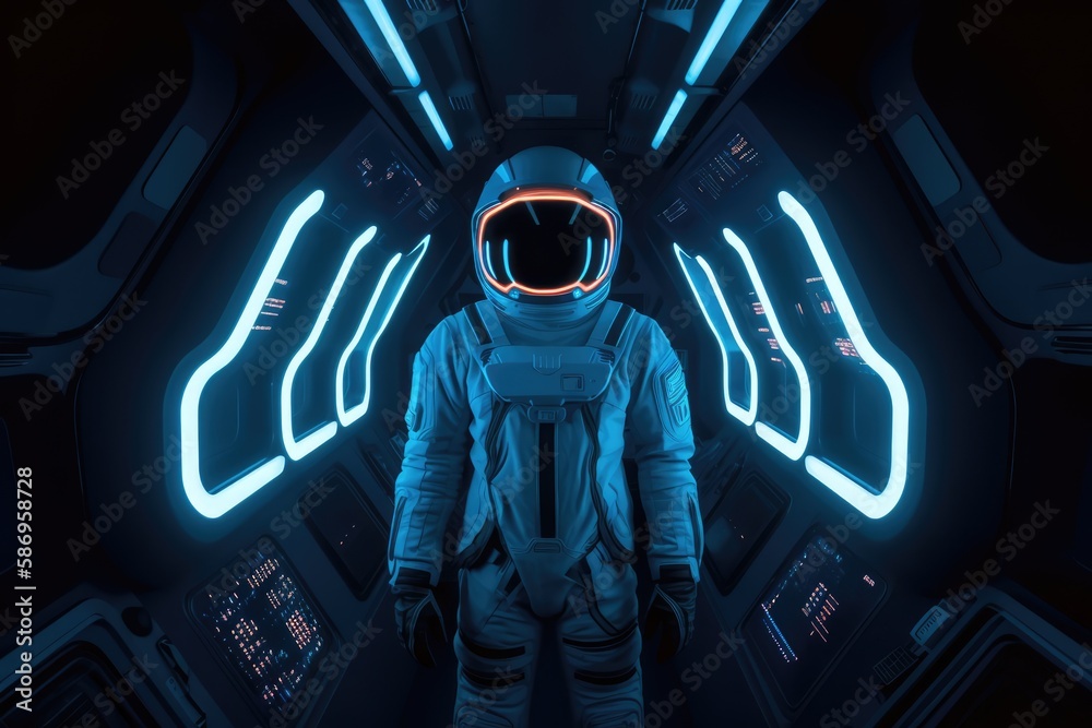 Astronaut inside a spaceship in deep space, made with generative ai Astronaut inside a spaceship in deep space, made with generative ai
