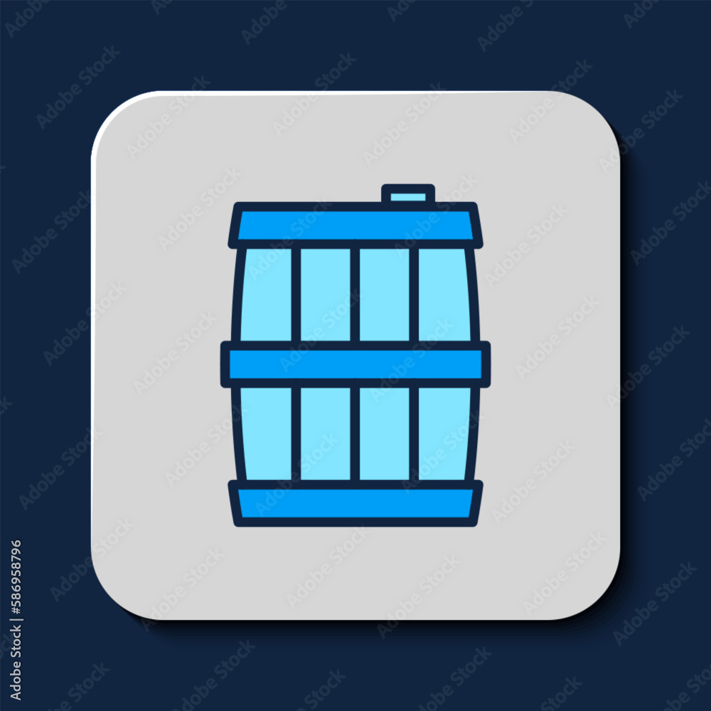 Filled outline Wooden barrel icon isolated on blue background. Alcohol barrel, drink container, wooden keg for beer, whiskey, wine. Vector Filled outline Wooden barrel icon isolated on blue background. Alcohol barrel, drink container, wooden keg for beer, whiskey, wine. Vector