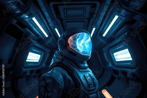 Fototapeta Naklejka Na Ścianę i Meble -  Astronaut inside a spaceship in deep space, made with generative ai