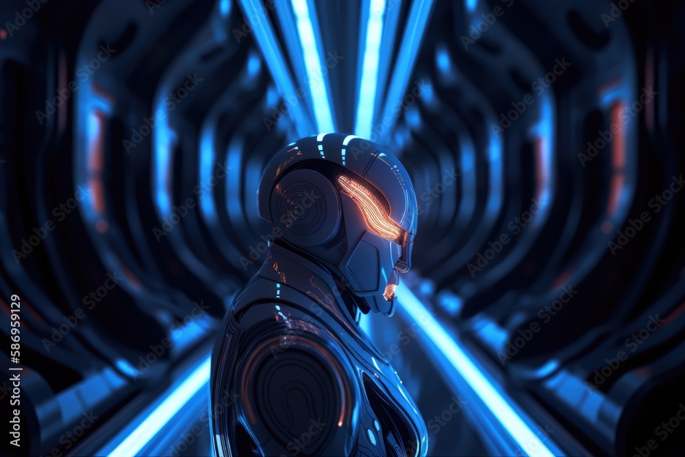 Fototapeta premium Robot in a futuristic scifi setting, made with generative ai