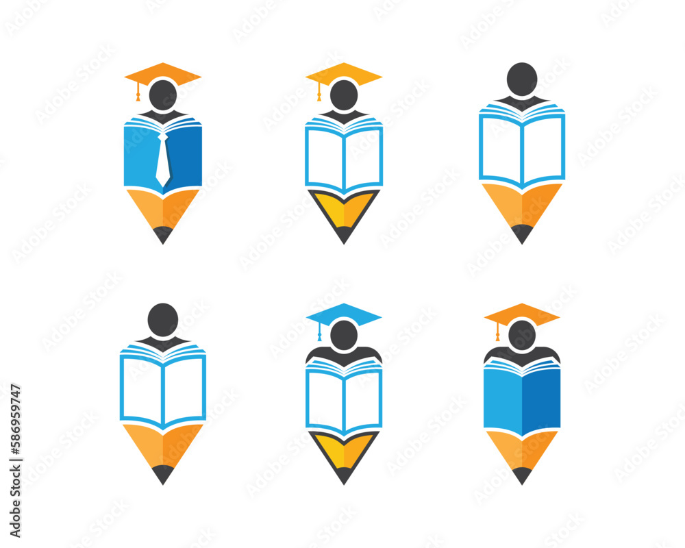 Fototapeta premium Human Book Reading Logo Concept sign symbol icon Element Design. Graduation, Education, E-book, Courses, Book Store and Academy Logotype. Vector illustration template