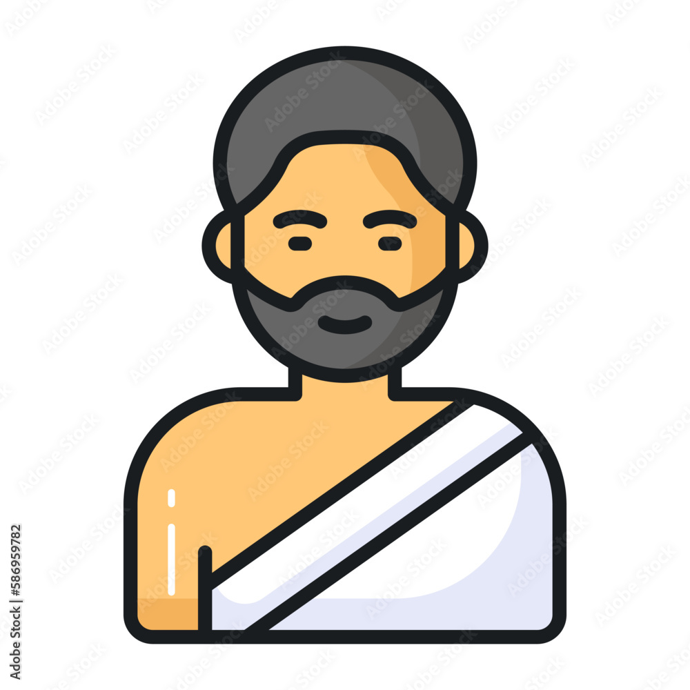 A bearded muslim man wearing ihram to perform umrah. easy to use vector