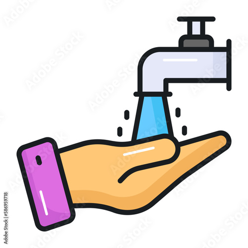 Hand with water tap showing concept of wudhu vector, easy to use icon
