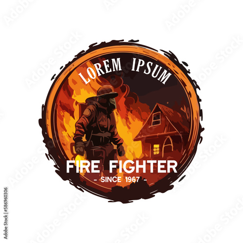 Firemen saving people of fire concept logo vector