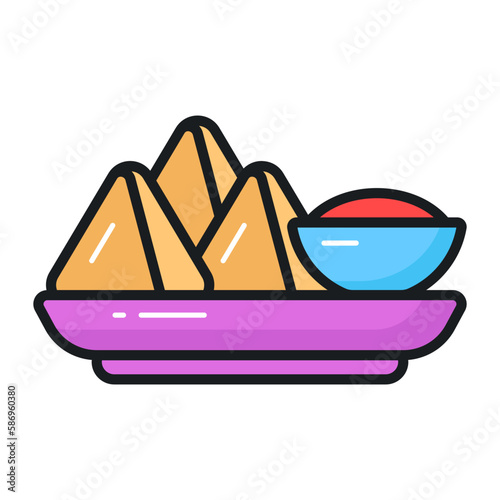 Grab this yummy samosa with sauce vector design,Traditional iftar meal