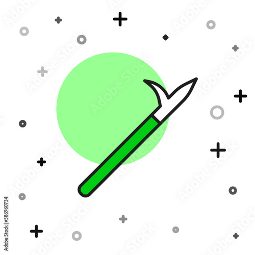 Filled outline Metal pike pole with wooden handle icon isolated on white background. Spear, pickaxe, hook hand extinguishing instrument and tool for fireman. Vector