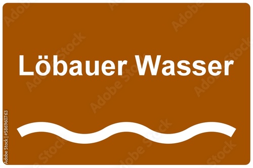 Illustration eines Flussnamenschildes des Flusses  L  bauer Wasser  