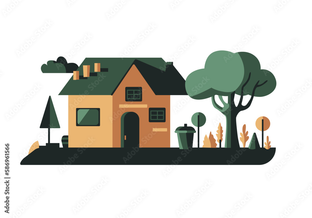 Eco friendly sustainable lifestyle vector illustration set isolated on white background. Self sustained alternative green energy clip art collection. Houses, electric cars, nature and recycling