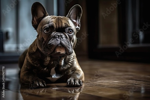 dog, French bulldog on the floor, or French bulldog who isn't paying attention. Generative AI