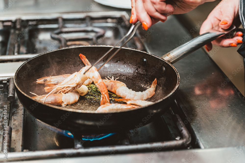 cooking shrimp in the pan cooking shrimp in the pan