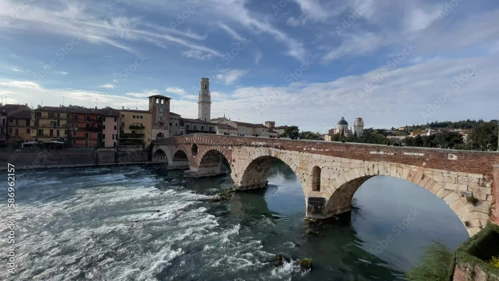 The Ponte Pietra bridge over the river Adige in antic Verona - city of love The Ponte Pietra bridge over the river Adige in antic Verona - city of love